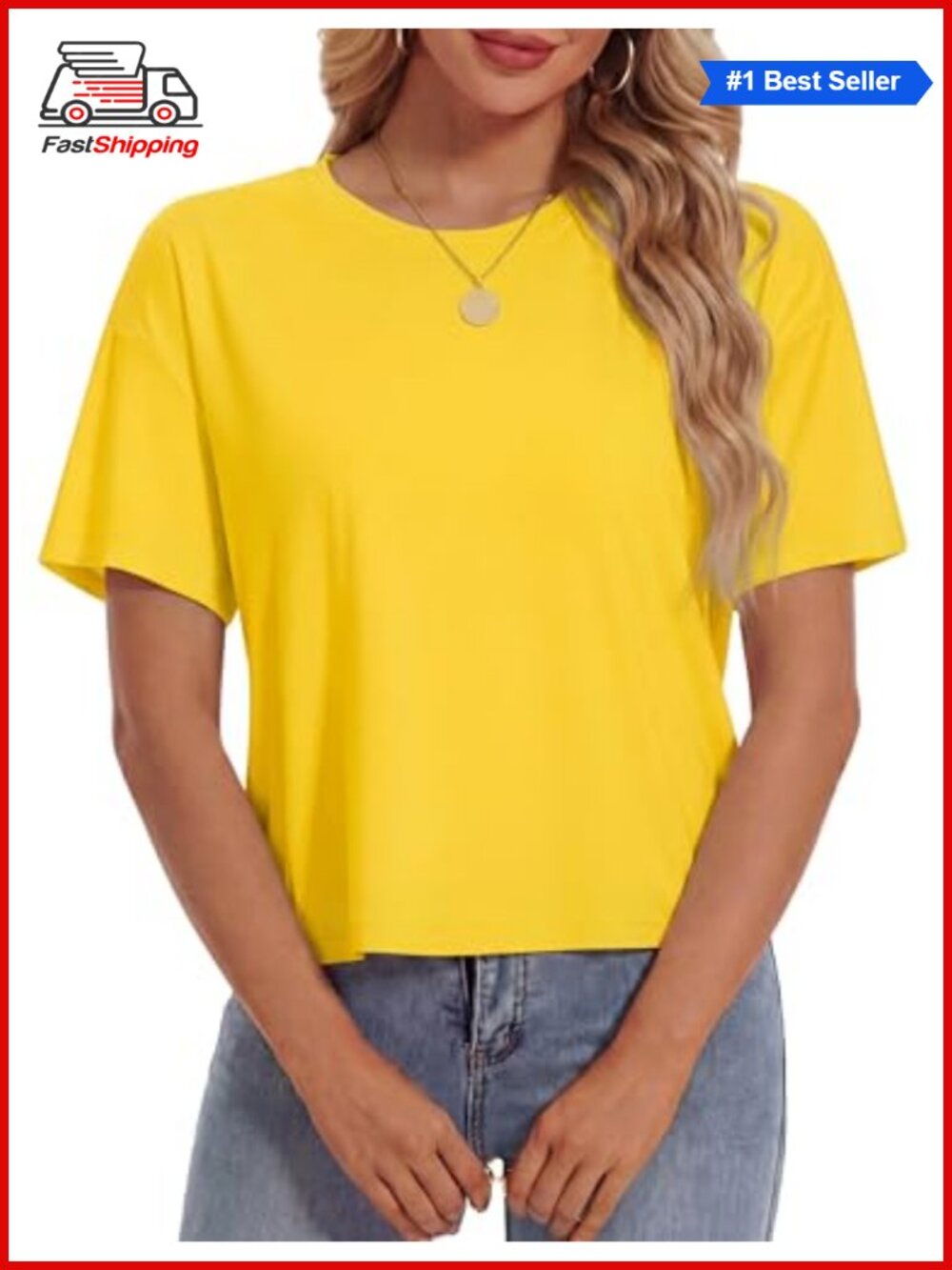 ✨ YUCOLEN Cotton-Blend Loose Fit Crop Top Short Sleeve Crew Neck Tee